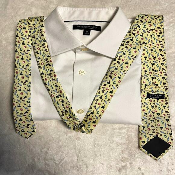 J Crew Silk Tie Summer Beach Theme All Over Print 59"x2.5" Pale Yellow Party - Picture 4 of 6